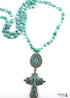 Boho Necklace, RH Precious Blue Lava Stone, Cross